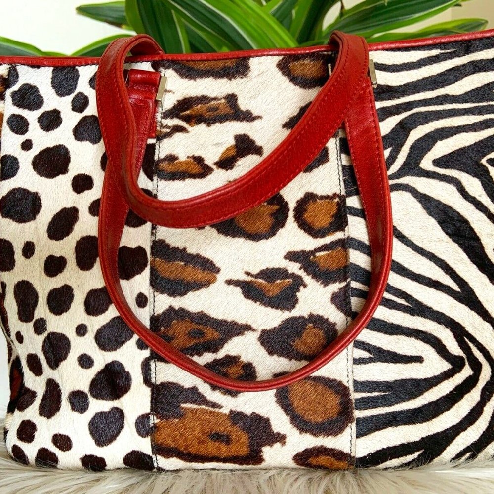 Rafe Animal Print Hide Purse Red Natural